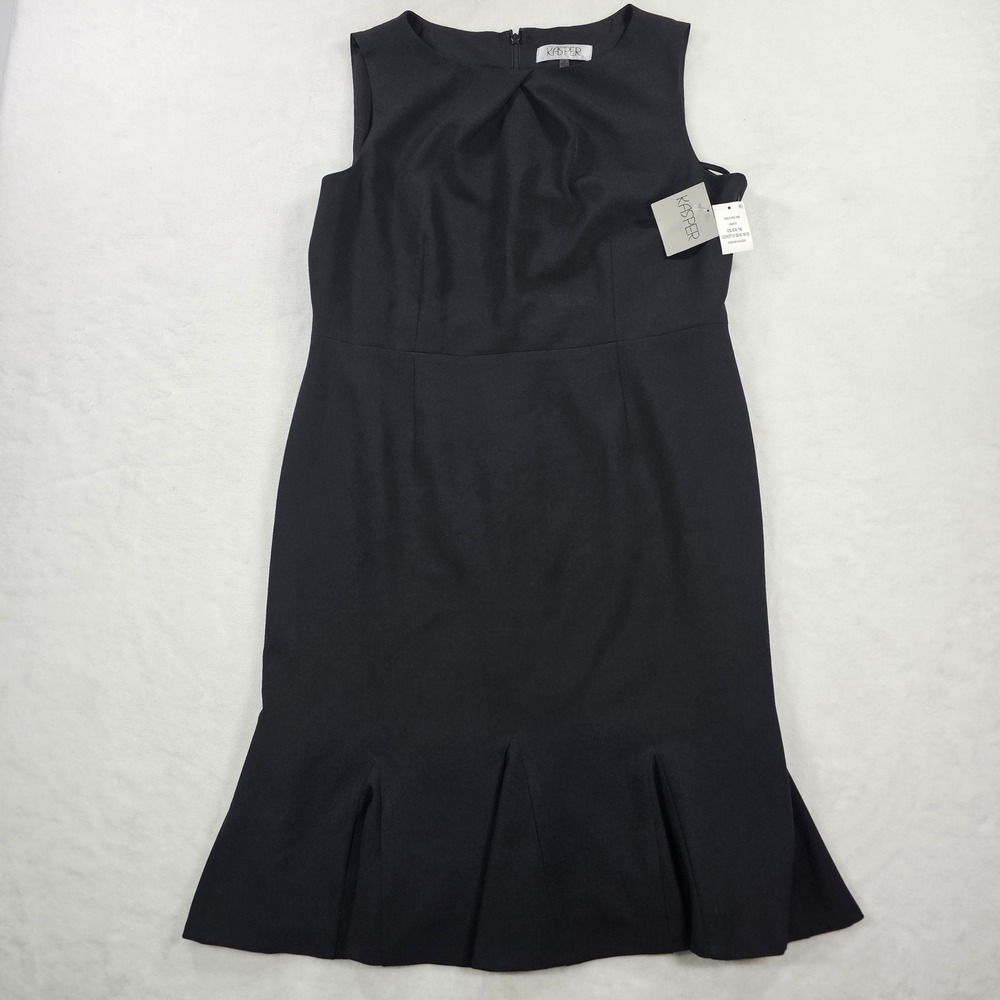 Kasper Womens Black Sleeveless Pleated Neck Sheath Dress 10631498-169 Size 16